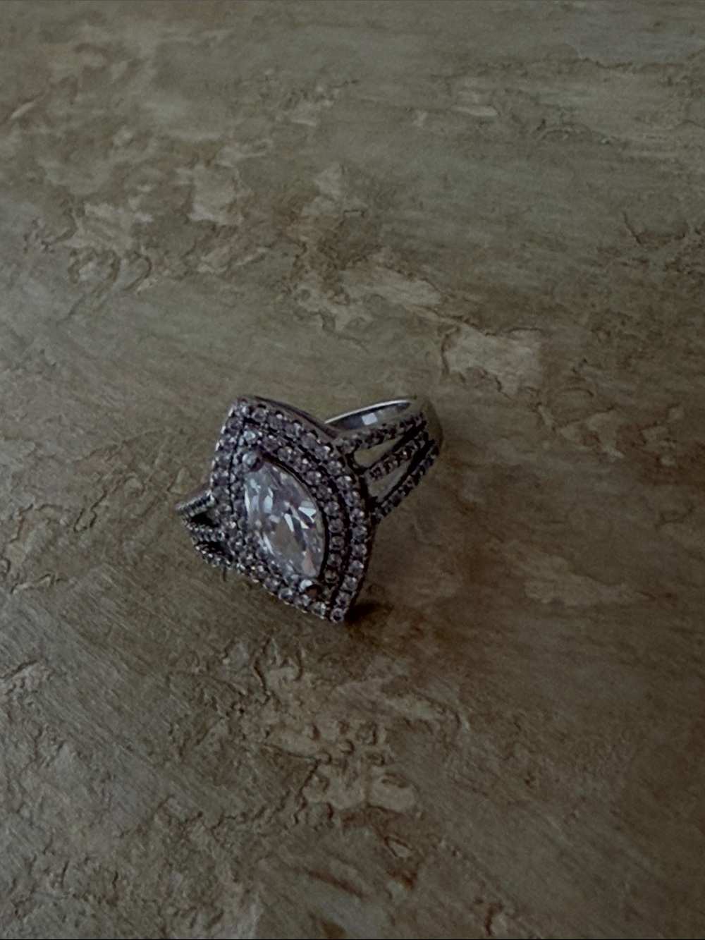 Silver Marquise Halo Statement Ring with Clear Stones